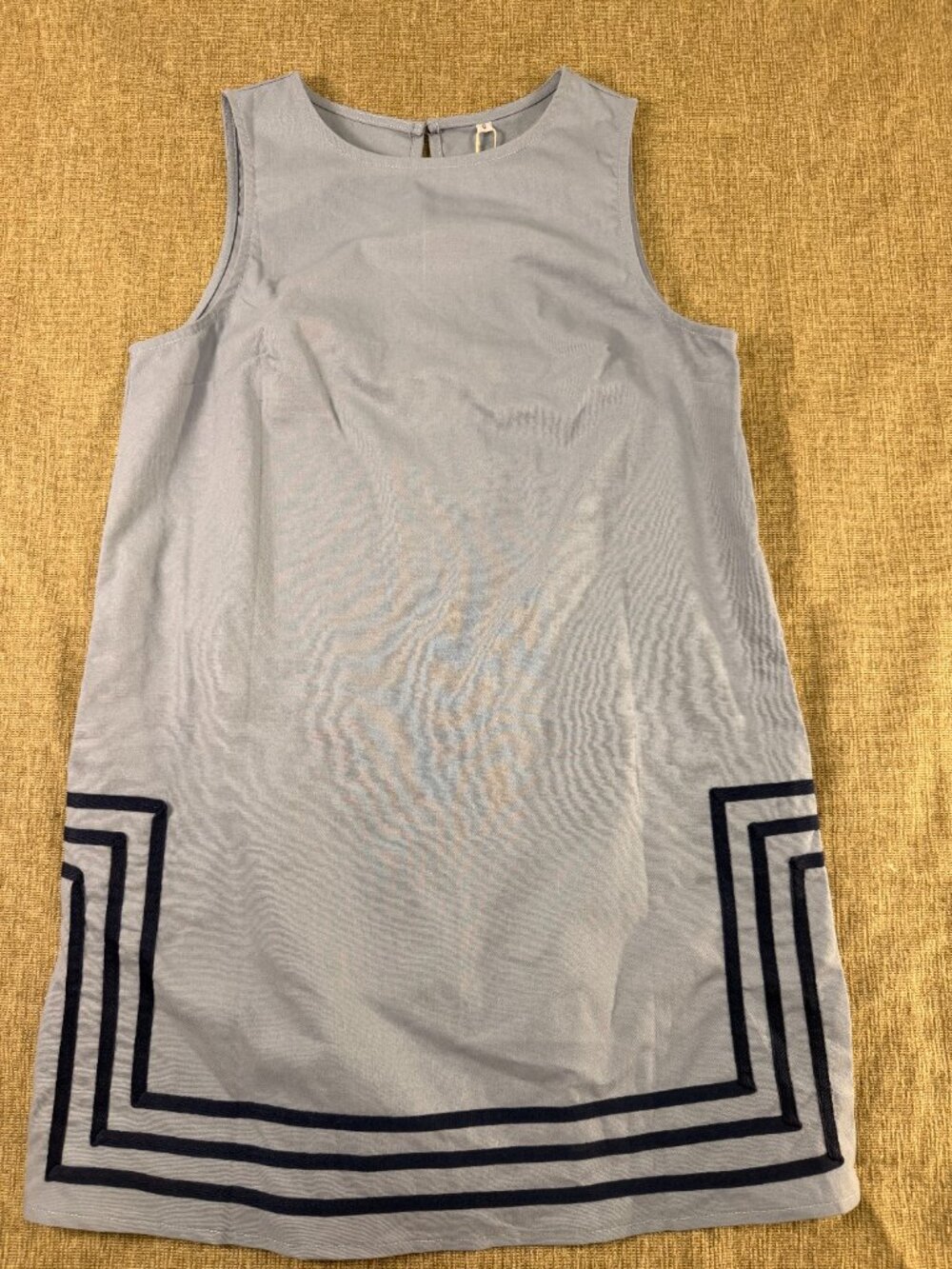 Blue Cotton Linen Geometric Shift Dress NWT Sz Small